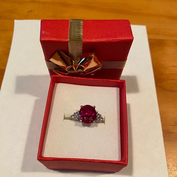 Sterling Silver Ruby White Topaz Ring NIB